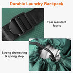 Laundry Bag Backpack Durable Laundry Bag with Shoulder Straps and Mesh Pockets Portable Laundry Dirty Clothes Hamper Bag for College Dorm (Green)