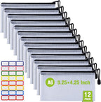 12 Pcs Plastic Mesh Pencil Pouch, Waterproof Tear-Resistant Document File Folders, Zipper Documents Pouch Document Organizer Bags for School Office Business Home Travel Storage(9.25×4.25Inch)
