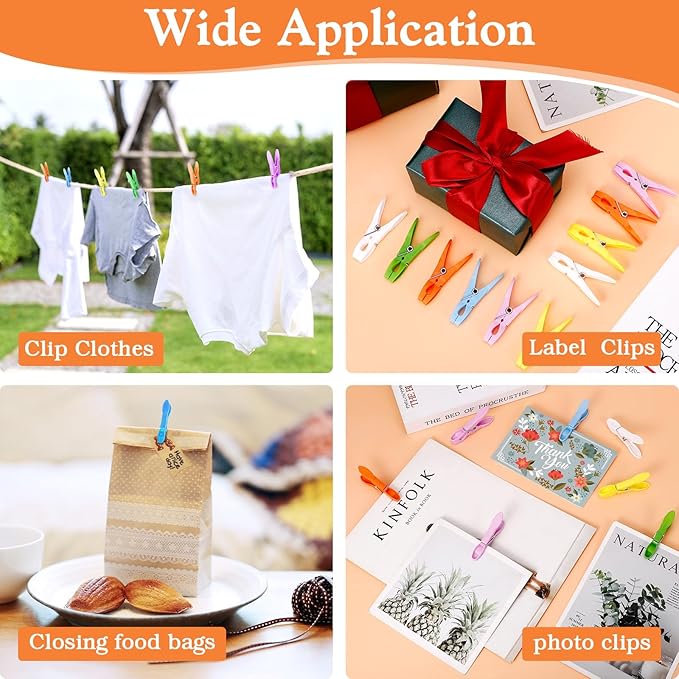 Senbowe 48 Pack Colorful Plastic Clothespins,Heavy Duty Clothes Pins Clips with Springs,Non-Slip Clips for Hanging Clothes,Towels,Crafts,Picture Clips Food Package Clips,Air-Drying Clothing Pin Set