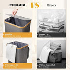 Large Laundry Hamper, 100L Waterproof Laundry Basket with Lid and Removable Bag, Collapsible Tall Clothes Hamper with Bamboo Handles for Clothes Toys in Dorm Bedroom Bathroom, Grey
