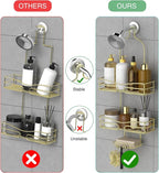Over the Shower Head Caddy - 3 Tier Shower Caddy Hanging, Gold Bathroom Organizer with Soap Holder & Hooks