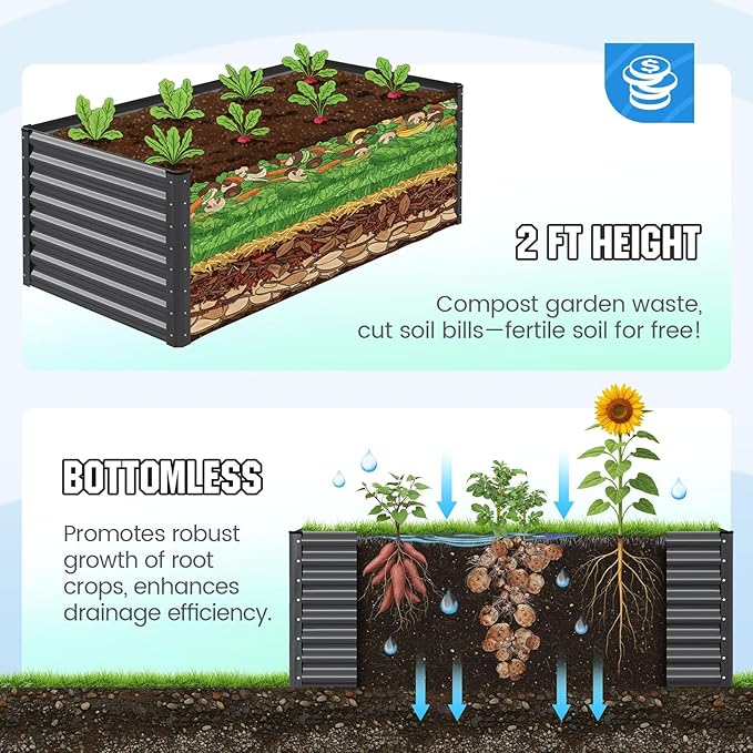 Quictent Raised Garden Bed Galvanized Raised Beds for Gardening Vegetables with Cover 6x3x2 ft Tall Metal Planter Box Outdoor Use (Clear)