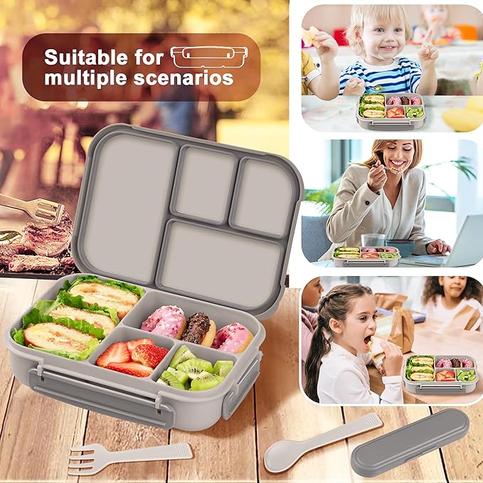 Lunch Box Kids,Bento Box Adult,Leakproof Lunch Containers for Adults/Kids/Toddler,1200ML-4 Compartments bento Lunch box with Utensil,Microwave & Dishwasher & Freezer Safe (White)