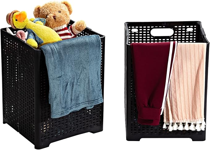 42L Collapsible Plastic Laundry Baskets,Foldable Laundry Hamper,Pack of 2 (Black)