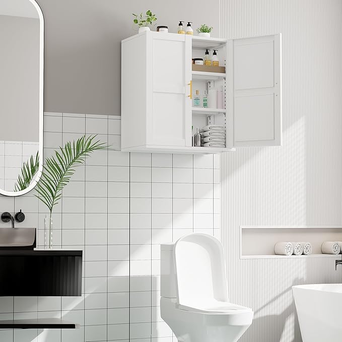 Metal Over The Toilet Storage Cabinet, 23" H Bathroom Cabinet Wall Mount with 2 Adjustable Shelves, Medicine Cabinets for Bathroom-White
