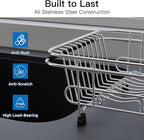 Apartment RV Small Dish Drainer Drying Rack Over The Sink In Stainless Steel for Narrow Kitchen, Counter Space Saving Compact Expandable Metal Plate Dryer Strainer, Modern Above Wire Drain Holder