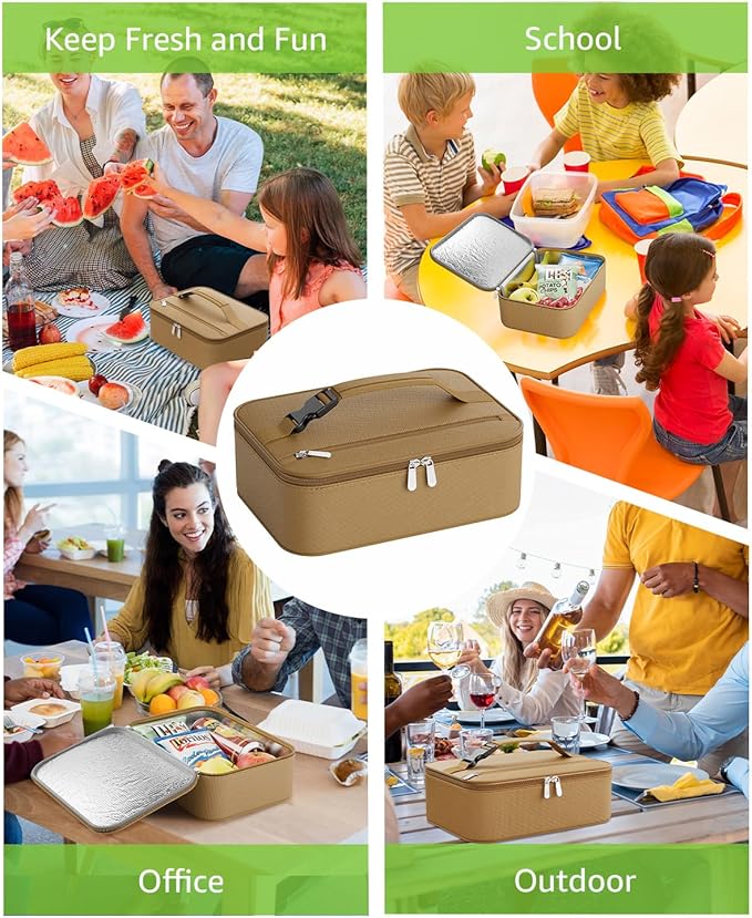 Small Lunch Box Insulated Lunch Bag for Women Men, Bento Kids Lunch Box, Compact Portable Thermal Meal Cooler Bags with Buckle Handle for Work & School, Khaki 5L