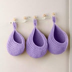 Hanging Storage Baskets Boho Decor Set of 3, Handmade Cotton Rope Wall-Mounted Fruit & Vegetable Baskets, Decorative Hanging Organizers for Kitchen, Entryway, Bathroom & Bedroom