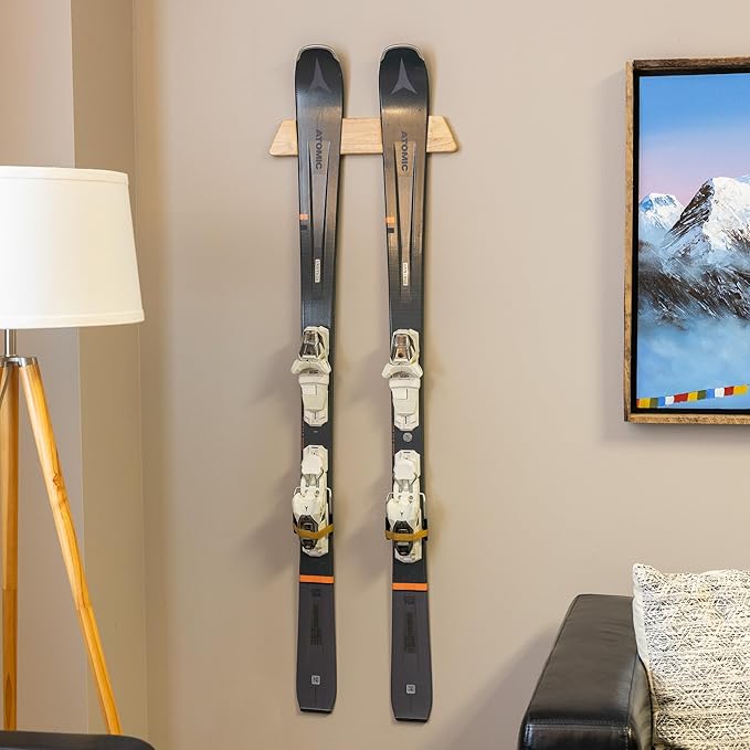 StoreYourBoard Horizontal Wood Ski Rack Wall Mount – Heavy Duty Ski Wall Mount Organizer, Space-Saving Ski Holders for Wall Display, Durable Skis Rack for Garage, Home or Cabin - Natural Wood (Large)