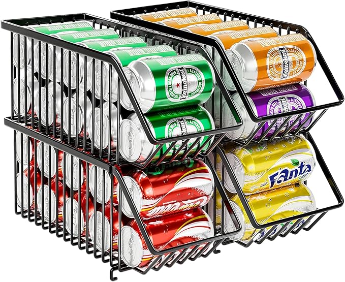 Soda Can Organizer of 4 Pack,Stackable Can Organizer For Pantry, Soda Storage, Soup Soda Can Dispenser, Can Storage Rack for Pet Food Cans