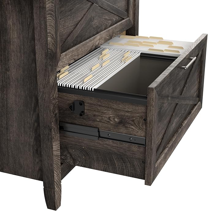 Bush Home Key West 2 Drawer Lateral File Cabinet in Dark Gray Hickory, Document Storage for Home Office, Accent Chest with Drawers