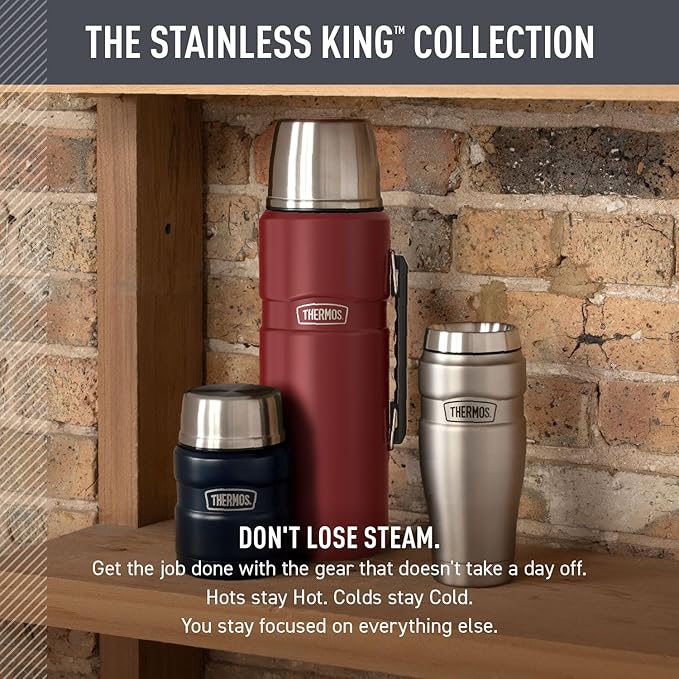THERMOS Stainless King Vacuum-Insulated Beverage Bottle, 68 Ounce, Matte Steel