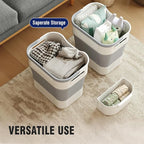 TECHMILLY Collapsible Plastic Laundry Basket Hamper with Handles, 35L Portable Rubber Clothes Basket, Pop Up Storage Container/Organizer with Hanging basket for Washing & Storage, Grey