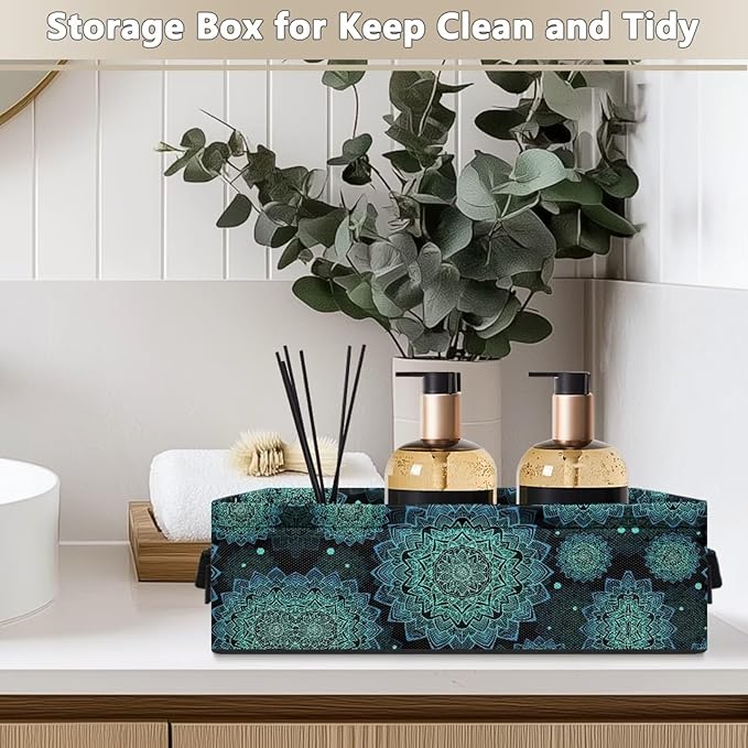 Storage Baskets for Organizing Toilet Paper Storage Bin Rectangular Multi-purpose Fabric Organizer for Living Room Bedroom Office Laundry Decor, Boho Flower Dark Teal