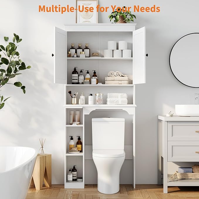 GAOMON Over The Toilet Storage Cabinet, Bathroom Shelf Organizer with Anti-Tip Device Small Freestanding Space Saver with Adjustable Shelf