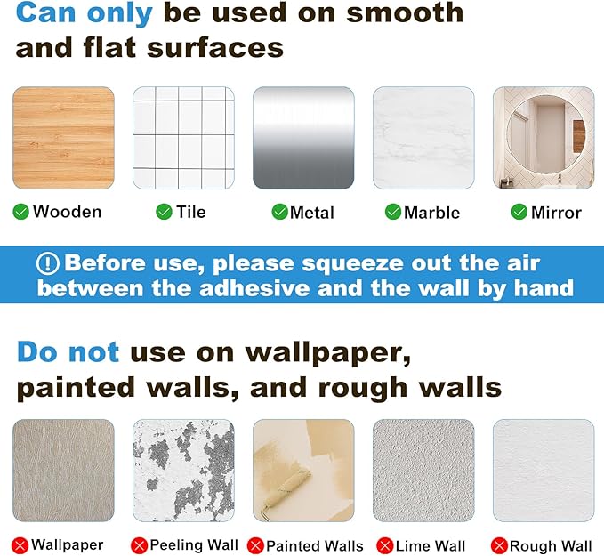 4 Pack Acrylic Bathroom Shelves, Clear Adhesive Stick on Shelf with 8 Pack Adhesive