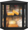 Corner Bread Box for Kitchen Counter, Bamboo Wood Large Capacity Bread Storage Bin with Acrylic Wavy Door Panel (Black, Extra Large)