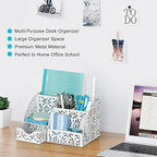 EasyPAG Desk Organizer and Pen Holder for Desk, Mesh Office Supplies Storage Caddy with Drawer for Small Space, Desktop Organizer for Home Office, White