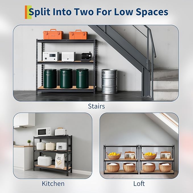 2500 LBS Heavy Duty Garage Storage Shelves, 5-Tier Adjustable Metal Shelving Unit, Storage Rack for Kitchen, Pantry, Basement, Bathroom & Laundry, 48" L x 24" W x 72" H
