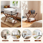 26.77"L Luggage Rack, Walnut Luggage Rack for Guest Room, Bamboo Folding Suitcase Stand with Storage Shelf, 5 Nylon Straps, Heavy Duty Luggage Holder for Bedroom Hotel, 1 Pack, Gift Box Packaging