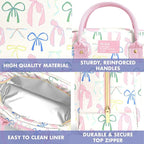 Fit & Fresh Bloomington Lunch Bag for Women - Insulated Large Lunch Box for Work with Containers, Leak-Resistant, Stain-Resistant, Zipper Closure, Pink Dainty Bows