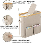 StorageWorks Toilet Paper Storage Baskets with Dual Flip Lids, Toilet Paper Organizer for Bathroom, Toilet Paper Container with Side Pocket, Holds 9 Mega or 12 Regular Rolls, Medium, Light Khaki