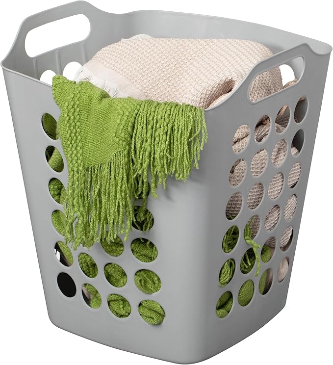 Flexible Plastic Laundry Basket - Square Storage Hamper with Side Handles for Easy Carrying - Versatile Organizer for Laundry, and Household Storage, Gray 50 Litter