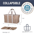 CleverMade Collapsible Laundry Tote 2-Pack (50L) – Foldable Carry-All Storage Bin for Laundry, Car Trunk, RV, Dorm & Home Organization – LUXE Cotton Blend with Vegan Leather Accents, Mocha