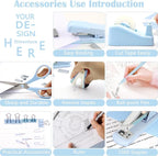 Blue Desk Accessories, Blue Office Supplies Accessories with Tape Dispenser, Stapler, Staple Remover, 1000 Staples, Tape, Clips Set, Ruler, Scissor, Pen