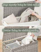 Laundry Hamper with Lid Wicker Laundry Basket 112 L (29.6 Gal) Laundry Hampers Handwoven Rattan Clothes Hamper with Handles 3 Removable Liner Bag, 6 Mesh Bags for Bathroom Bedroom Gray