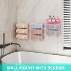 HapiRm Towel Racks for Bathroom Storage - 9 Tier Over The Door & Wall Mount Rolled Towel Storage Organizer Holder with Metal Shelf Basket for Small Bathroom, Camper, Rv - Pink, Patented