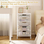 Utility Cart with 5 Drawers, Rolling Storage Cart with Wooden Tabletop and Lockable Wheels, Storage Drawer Cart Craft Cart for Bedroom, Classroom, Home, Office, White