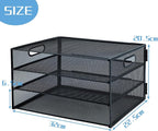3 Tier Desk Organiser with Handle, Pull-Out Mesh File Organizer for Letter Tray Organizer Mesh Desk Organiser Tray Paper Storage Rack for A4 File Office Supplie, Black