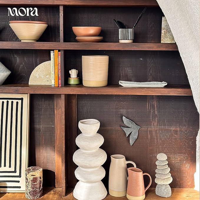 Mora Ceramic Kitchen Utensil Holder - Wooden Spoon & Spatula Crock for Countertop, Modern Farmhouse Home Decor, Extra Large 7.3" Cooking Organizer for Stove Top and Counter - Heavy & Sturdy - Mushroom