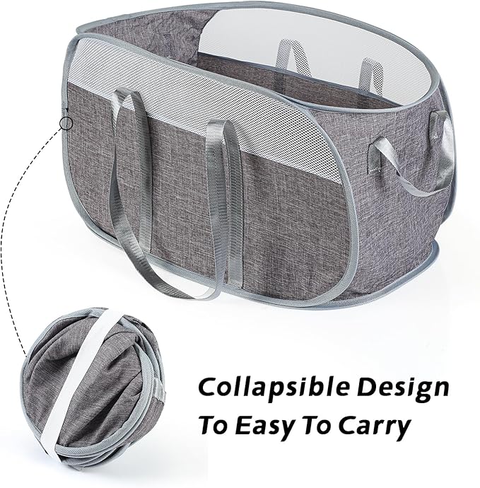 Collapsible Laundry Baskets, Pop Up Laundry Baskets with Reinforced Handles, Lightweight Foldable Laundry Basket for LaundryRoom,Bathroom or Travel (Gray)