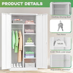 INTERGREAT Metal Wardrobe Closet, 72" Locking Storage Wardrobe Cabinet with Doors and Shelves, 18" D x 36" W Steel Clothes Storage Cabinets for Office, Home, School, Gym（White）