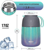 MAXSO Soup Thermo for Hot & Cold Food for Adults Kids, 17 oz Vacuum Insulated Steel Lunch Container Bento Box with Spoon, Leakproof Thermal Food Jar for School Office Travel - Rainbow