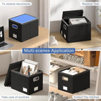 File Organizer Box - File Boxes for Hanging Files with Lid Set of 4 Decorative Hanging Folders Organizer with One-Piece Plastic Frame Slides (Black, 13.2 * 10.1 * 10.1in(4Pack))