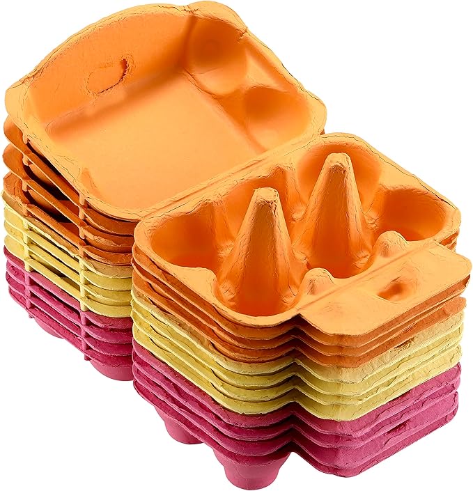 Colored Half Dozen Egg Cartons 20 Pcs Set, Natural Pulp Paper Egg Cartons 6 Count for Chicken Eggs Reusable, Blank Colorful Easter 5 Color Storage Tray for Hold Up to Six 6 Egg Holder Basket Cardboard