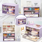 Desk Storage Organizer with 6 Mini Drawers, FODIENS Stackable Desktop Craft Drawer Cabinet, Clear Storage Box Caddy for Makeup Jewelry Office Craft Supplies (Purple)