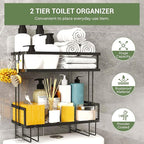 DINEST 2 Tier Over the Toilet Storage Shelf Rack Organizer, Sturdy Bathroom Organizer Shelves, Space Saver Multifunctional Wall Mounted Design, No Drilling Anti-Rust Bathroom - Black