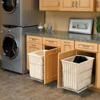 Rev-A-Shelf Pullout 20 Inch Deep Cabinet Floor Steel Mounted Clothes Laundry Hamper with Full Extension Slides, Chrome, HRV-1520 S CR - Hidden Storage Basket Organizer for Laundry Room and Bathroom