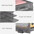 Lavatino 8-Tier Office Desk File Organizer, Letter Tray Paper Organizer with Handle, Including 5 Adjustable Slide Trays for Organizing Desktop Workspace Accessories and Supplies (Grey Metal Mesh)