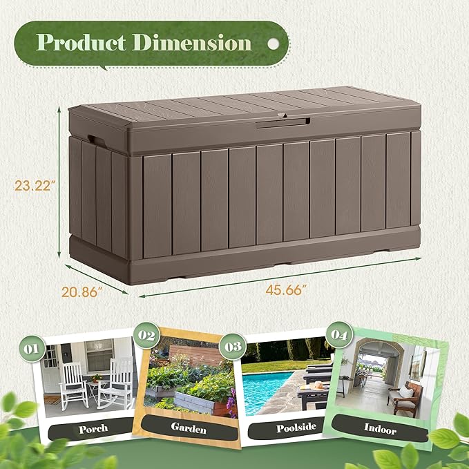Homall 85 Gallon Large Resin Deck Box Waterproof Outdoor Storage with Padlock Indoor Outdoor Organization and Storage Container for Patio Furniture Cushions, Garden Tools (Brown)