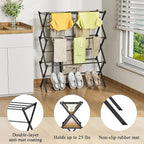 Drying Rack Clothing, 3-Tier Clothes Drying Rack Foldable Use for Indoor & Outdoor Antirust Laundry Drying Rack Collapsible Black 28" L x 35" H x 10" W