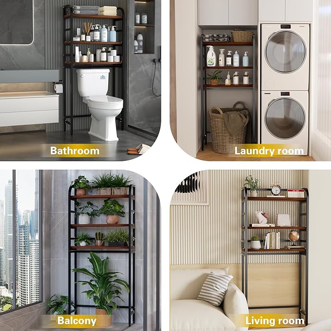 3-Tier Over The Toilet Storage Rack, Freestanding Bathroom Organizer Metal Frame Toilet for Small Spaces, Bathroom, Balcony, Laundry (Black)