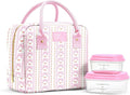 Fit & Fresh Bloomington Lunch Bag for Women - Insulated Large Lunch Box for Work with Containers, Leak-Resistant, Stain-Resistant, Zipper Closure, Pink Wallpaper Bows