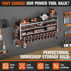 49.8" W Large Power Tool Organizer Wall Mount, Heavy Duty Tool Organizer with 14 cordless Drill Holder, 4 Layers Garage Organization and Storage Rack, Tool Rack for Garage Workshop, Black