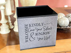 Shoe Cover Box - Welcome Guests to Please Cover Shoes. Indoor Foldable Storage Bin to Fill w/your Favorite Booties. For Homeowner, Real Estate Agent, Realtor Open House Supplies | 1 Grey & Black