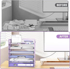 Daltack 6 Tier Paper Organizer for Desk, Paper Letter Tray Organizer for Desks, Mesh Desk File Organizers with Handle for Office, Home, School, Purple, 2 Pack